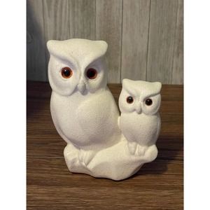 Vintage Mid Century Mexico Owl & Baby Hand Crafted Sand Stone Weighted Sculpture